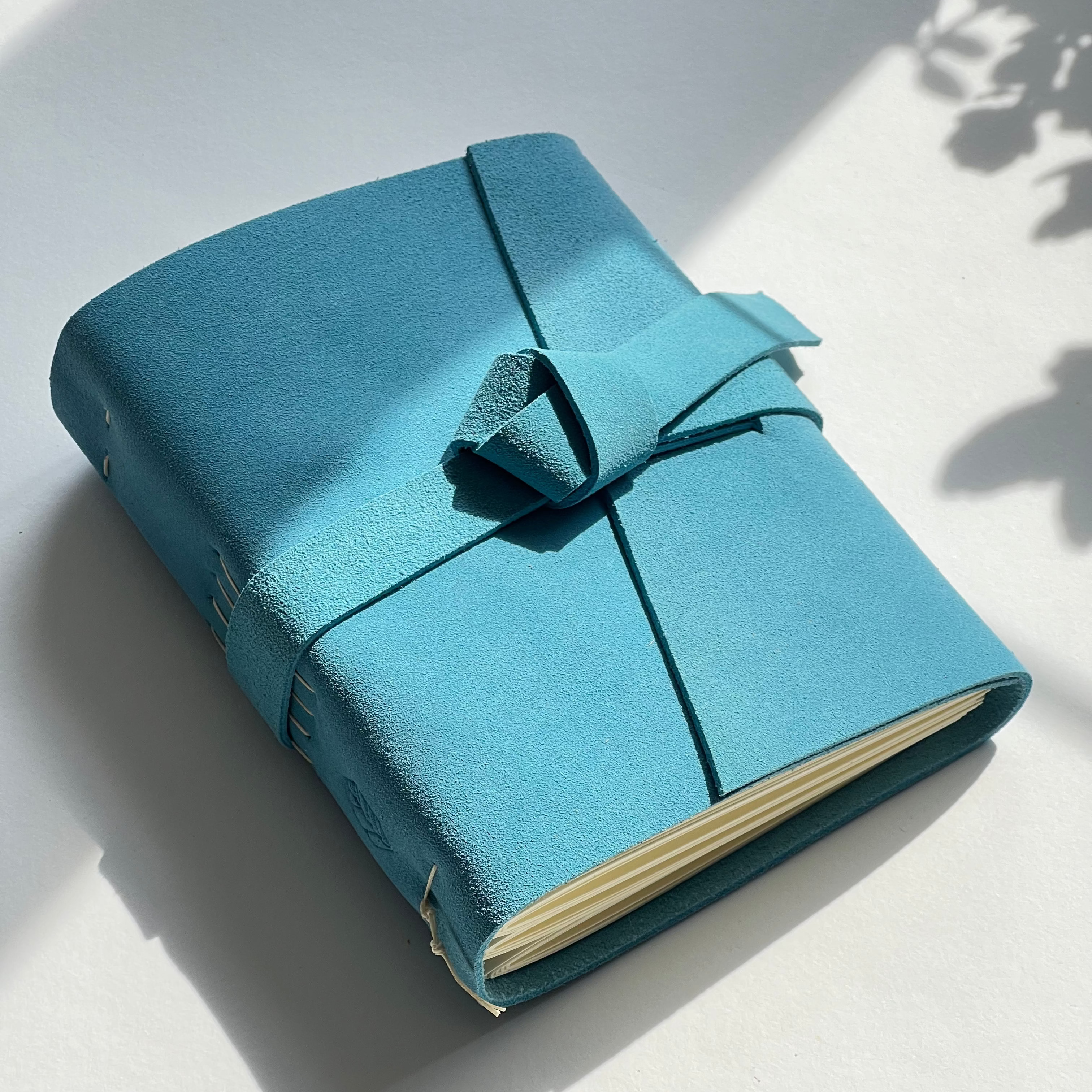 baby blue leather handmade photo journal