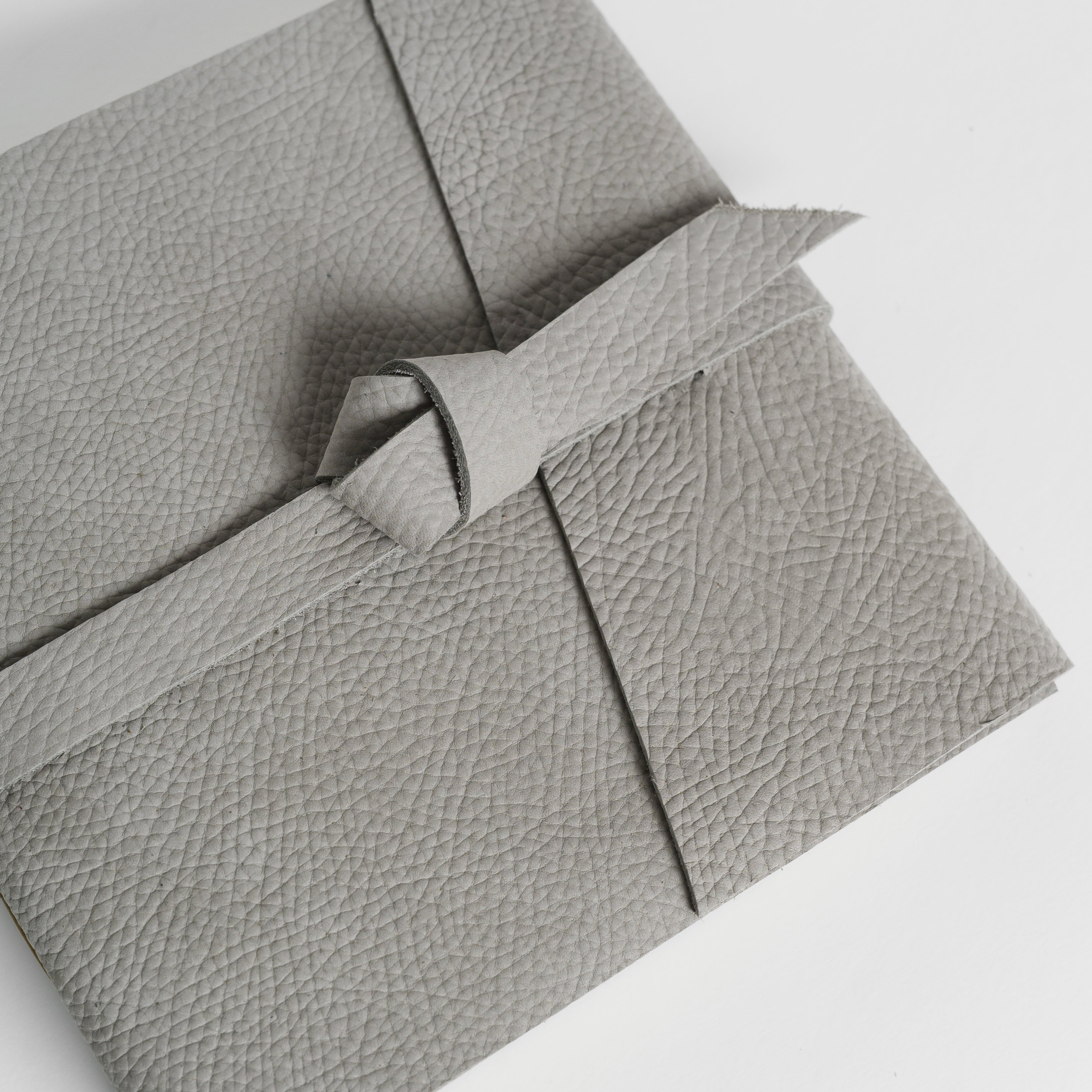 stone grey leather photo album with custom engraving