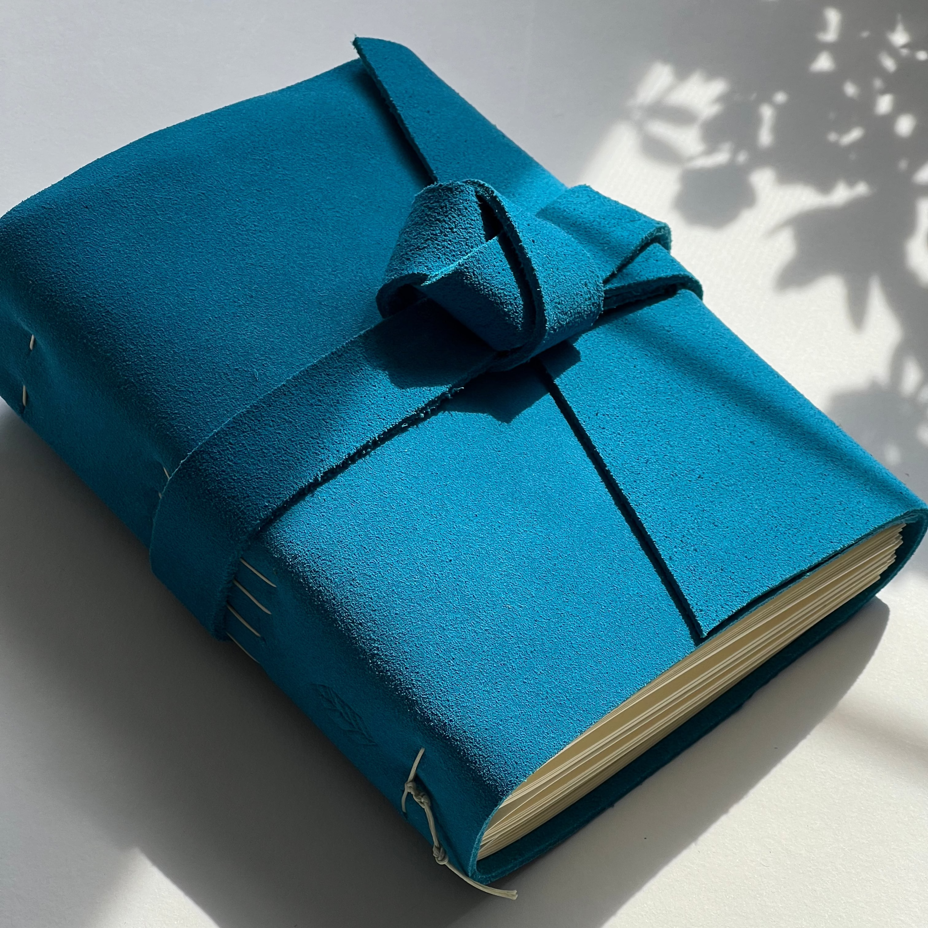 blue leather photo journal handmade with custom engraving