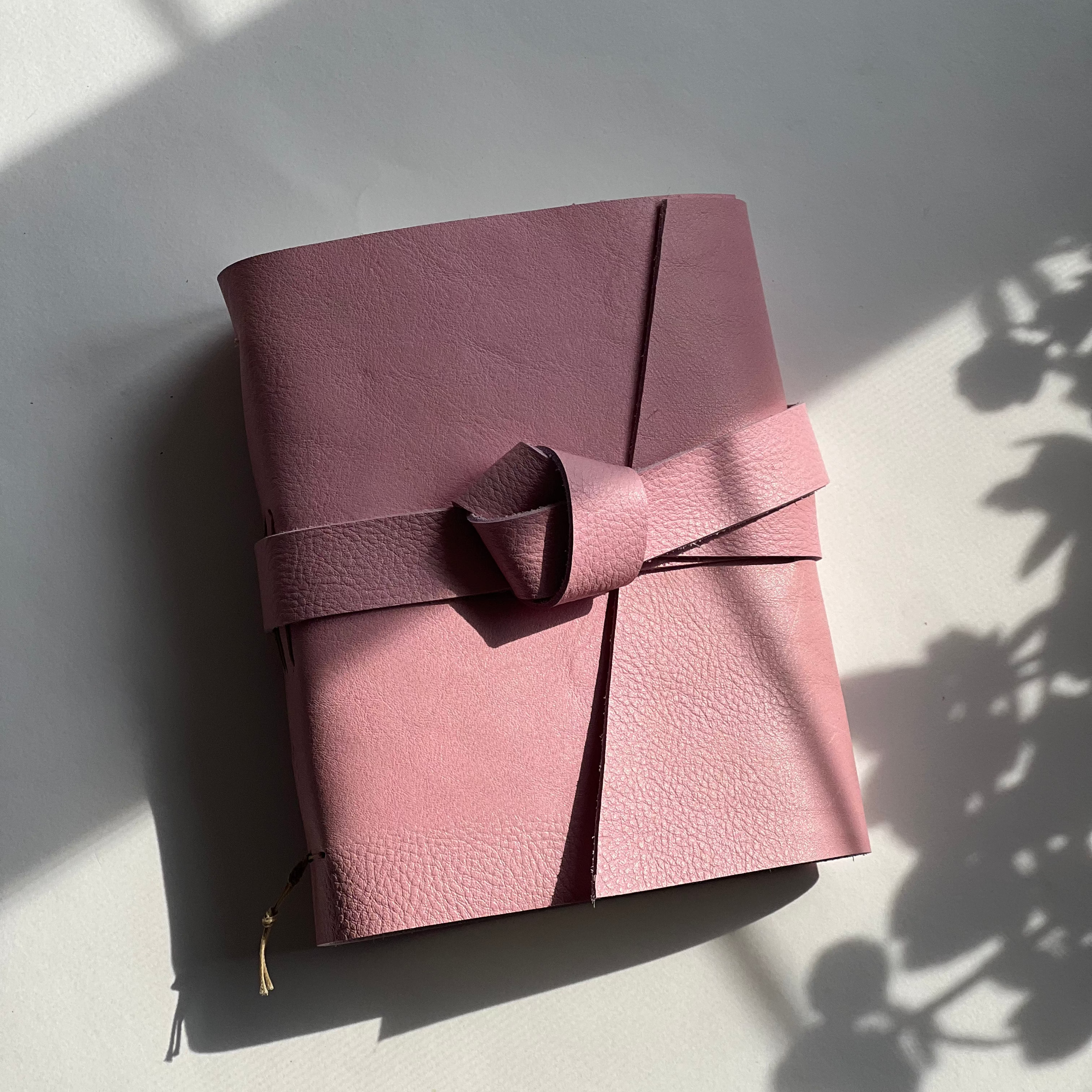 baby pink leather handmade photo journal with custom engraving